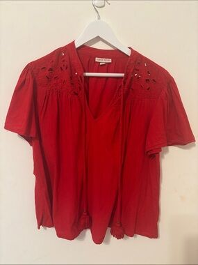 Knox Rose Red V-Neck Tassel Peasant Blouse